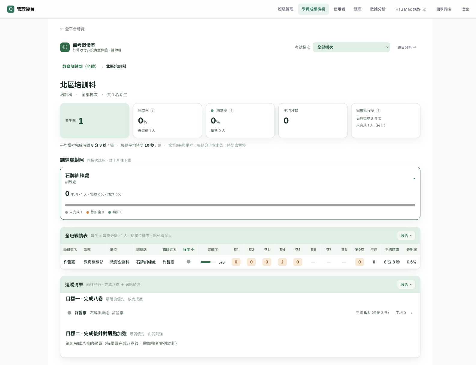科級 — 北區培訓科：麵包屑下鑽、訓練處對照